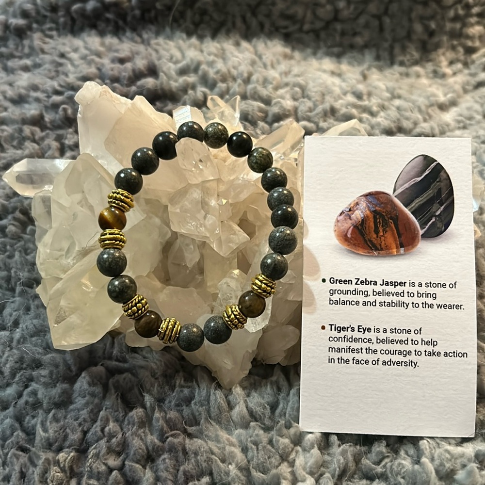 Tiger's Eye & Green Zebra Jasper 'Endurance' Bracelet-Medium